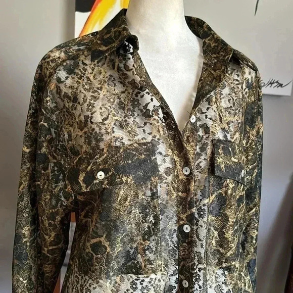 Zara Top Lace Animal Print Button Up - Picture 9 of 9